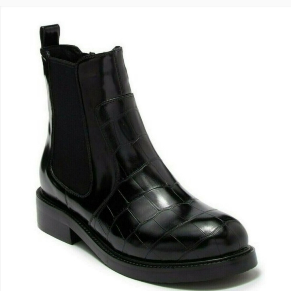 Jeffrey Campbell Black Lomon Croc Embossed Chelsea Booties | 7